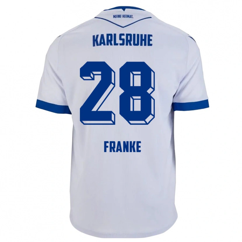 Danxen Mænd Marcel Franke #28 Hvid Blå Udebane Spillertrøjer 2025/26 Trøje T-Shirt