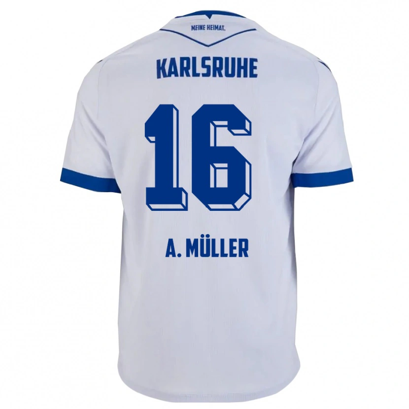 Danxen Mænd Andreas Müller #16 Hvid Blå Udebane Spillertrøjer 2025/26 Trøje T-Shirt