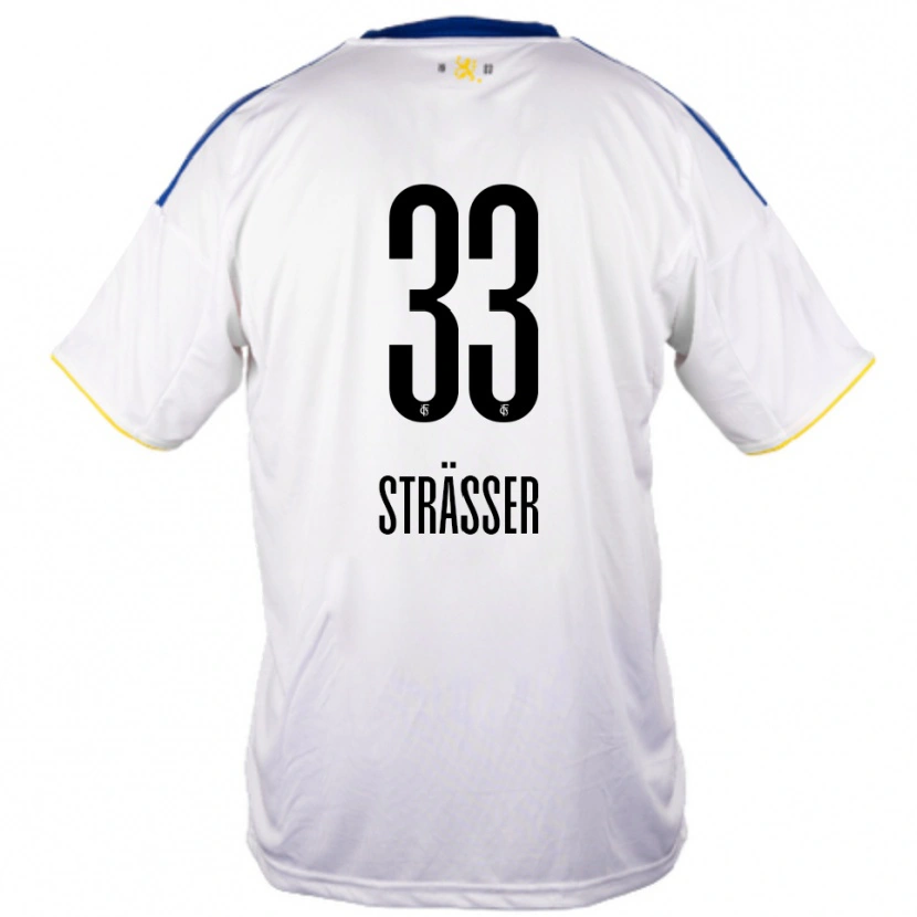 Danxen Mænd Jannick Strässer #33 Hvid Blå Gul Udebane Spillertrøjer 2025/26 Trøje T-Shirt