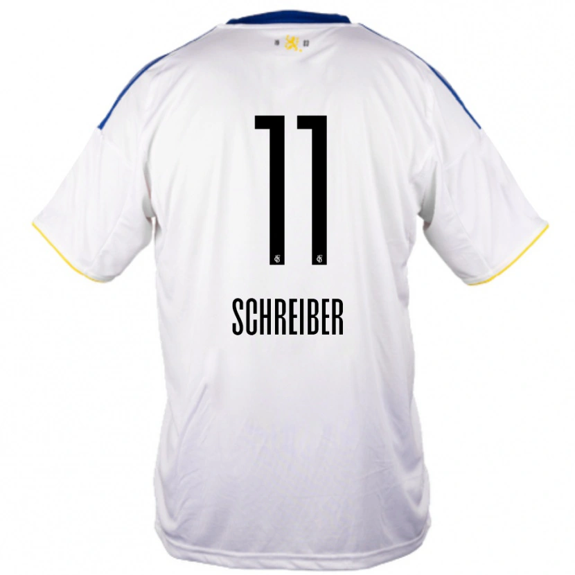 Danxen Mænd Colin Schreiber #11 Hvid Blå Gul Udebane Spillertrøjer 2025/26 Trøje T-Shirt