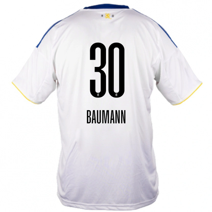 Danxen Mænd Dominic Baumann #30 Hvid Blå Gul Udebane Spillertrøjer 2025/26 Trøje T-Shirt
