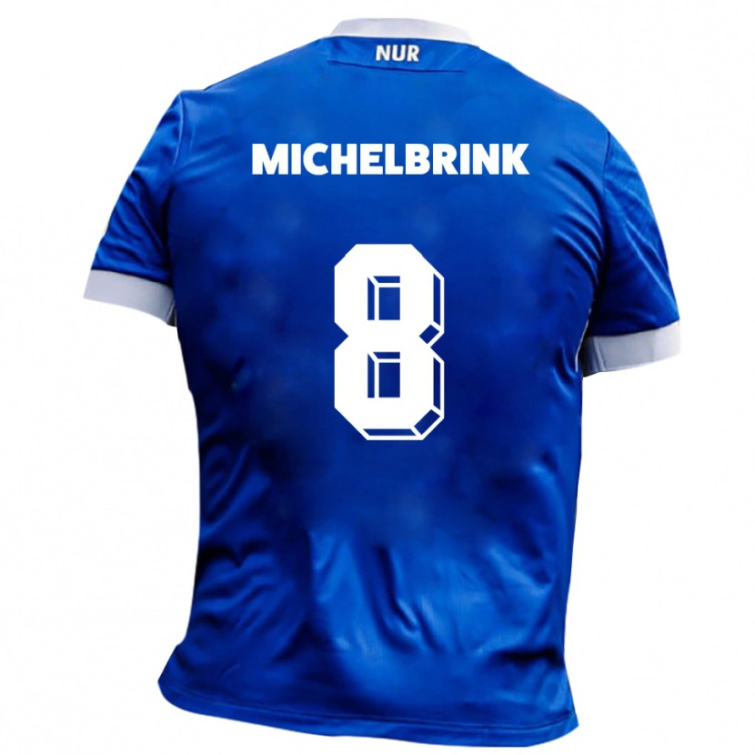 Danxen Mænd Lukas Michelbrink #8 Blå Hvid Udebane Spillertrøjer 2025/26 Trøje T-Shirt