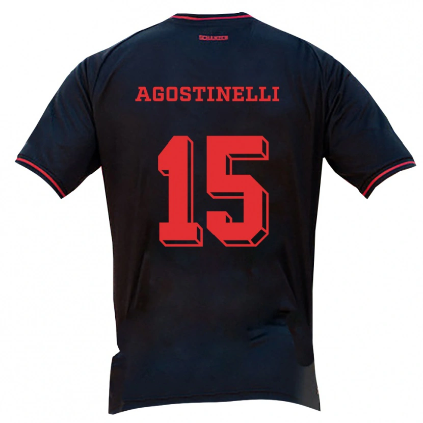 Danxen Mænd Massimo Agostinelli #15 Sort Rød Hvid Udebane Spillertrøjer 2025/26 Trøje T-Shirt