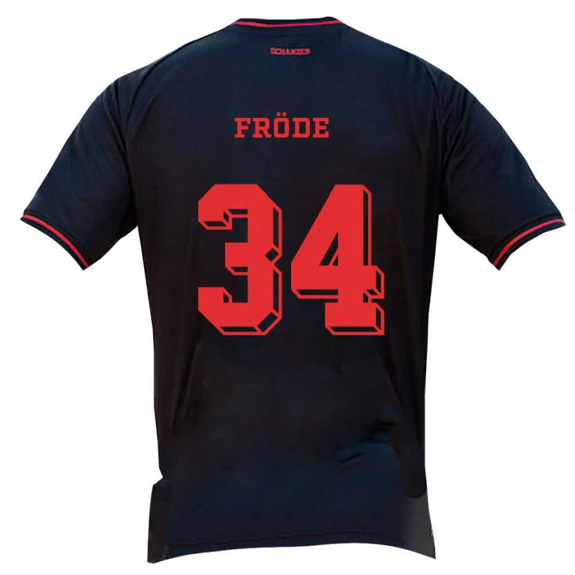 Danxen Mænd Lukas Fröde #34 Sort Rød Hvid Udebane Spillertrøjer 2025/26 Trøje T-Shirt