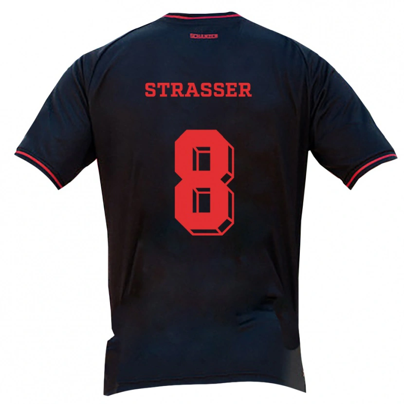 Danxen Mænd Vincent Straßer #8 Sort Rød Hvid Udebane Spillertrøjer 2025/26 Trøje T-Shirt
