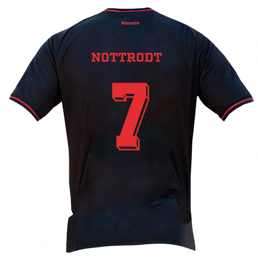 Danxen Mænd Justin Nottrodt #7 Sort Rød Hvid Udebane Spillertrøjer 2025/26 Trøje T-Shirt