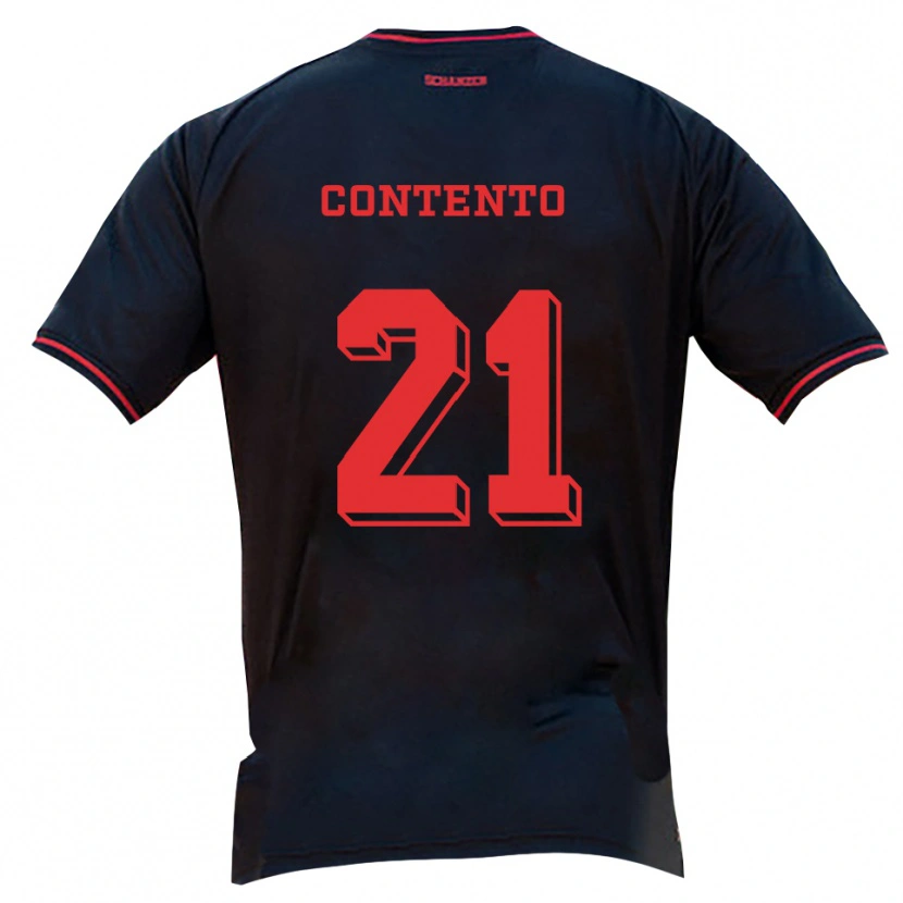 Danxen Mænd Arcangelo Contento #21 Sort Rød Hvid Udebane Spillertrøjer 2025/26 Trøje T-Shirt