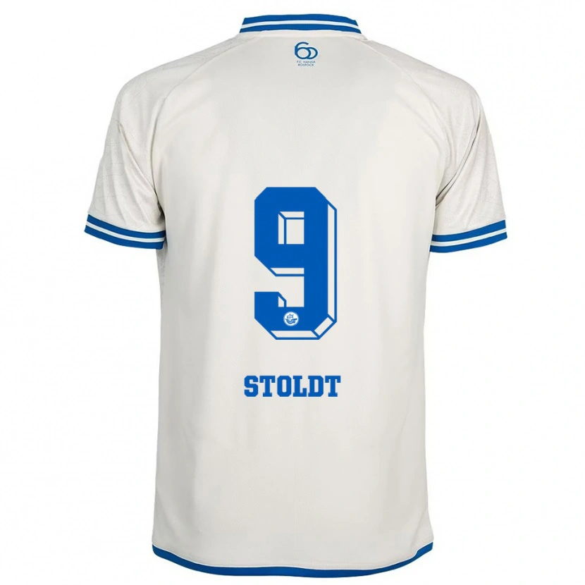 Danxen Mænd Luca Stoldt #9 Hvid Blå Udebane Spillertrøjer 2025/26 Trøje T-Shirt