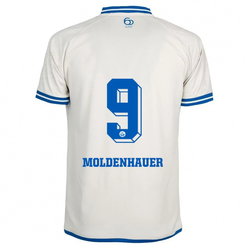 Danxen Mænd Max Moldenhauer #9 Hvid Blå Udebane Spillertrøjer 2025/26 Trøje T-Shirt