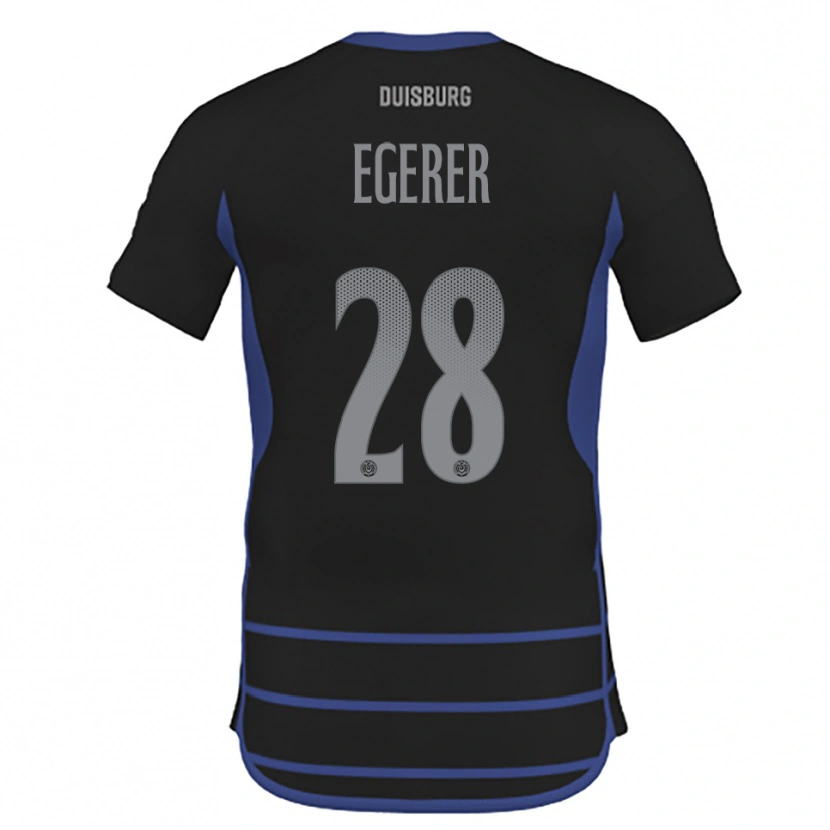 Danxen Mænd Florian Egerer #28 Sort Blå Udebane Spillertrøjer 2025/26 Trøje T-Shirt