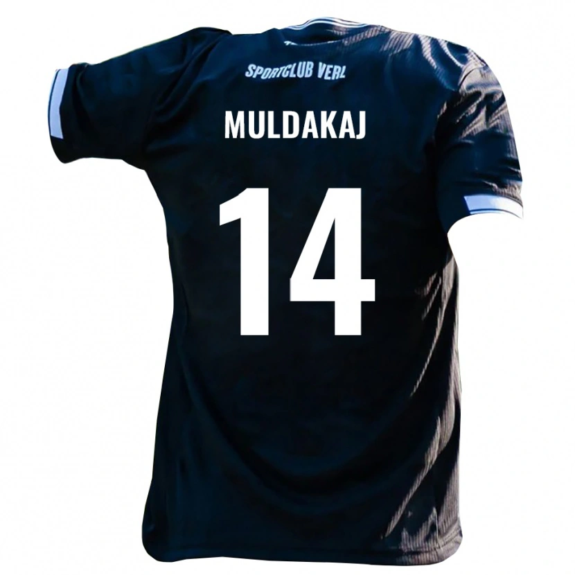 Danxen Mænd Ardit Muldakaj #14 Sort Hvid Udebane Spillertrøjer 2025/26 Trøje T-Shirt