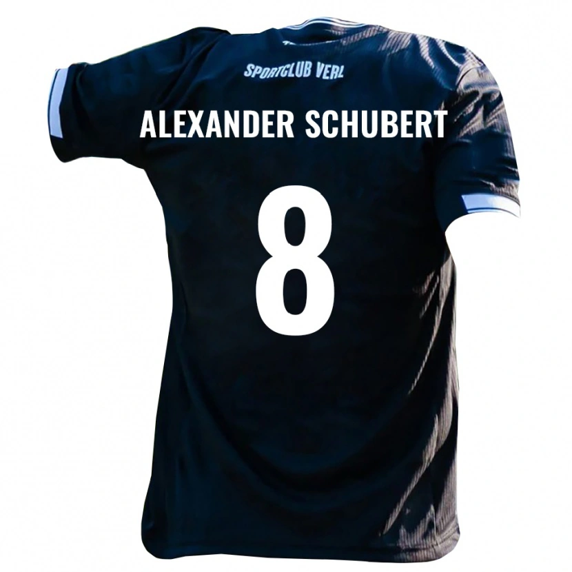 Danxen Mænd Tristan Alexander Schubert #8 Sort Hvid Udebane Spillertrøjer 2025/26 Trøje T-Shirt