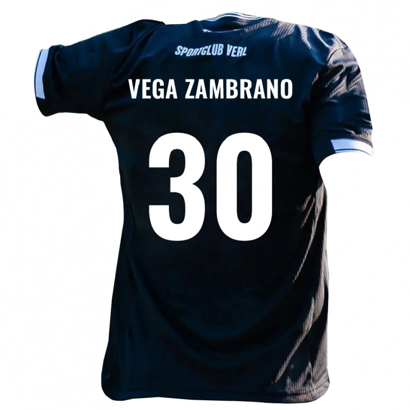 Danxen Mænd Lian Vega Zambrano #30 Sort Hvid Udebane Spillertrøjer 2025/26 Trøje T-Shirt