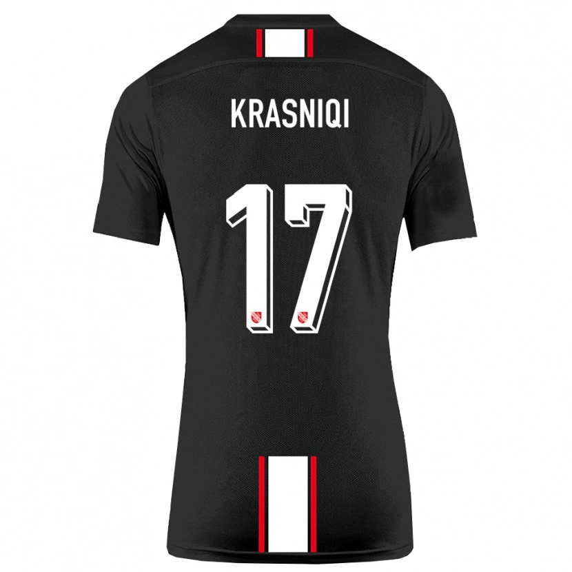 Danxen Mænd Ermal Krasniqi #17 Sort Hvid Udebane Spillertrøjer 2025/26 Trøje T-Shirt