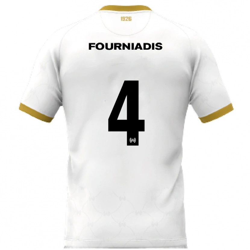 Danxen Mænd Linos Fourniadis #4 Hvid Guld Udebane Spillertrøjer 2025/26 Trøje T-Shirt