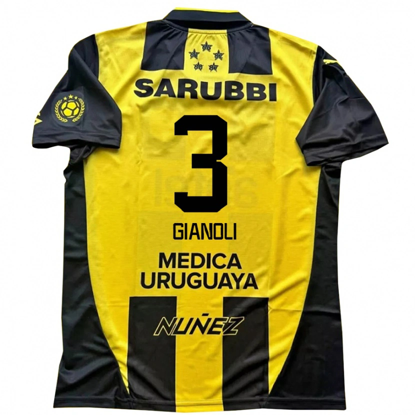 Danxen Børn Martín Gianoli #3 Sort Gul Hjemmebane Spillertrøjer 2025/26 Trøje T-Shirt