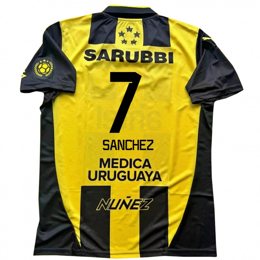 Danxen Børn Carlos Sánchez #7 Sort Gul Hjemmebane Spillertrøjer 2025/26 Trøje T-Shirt