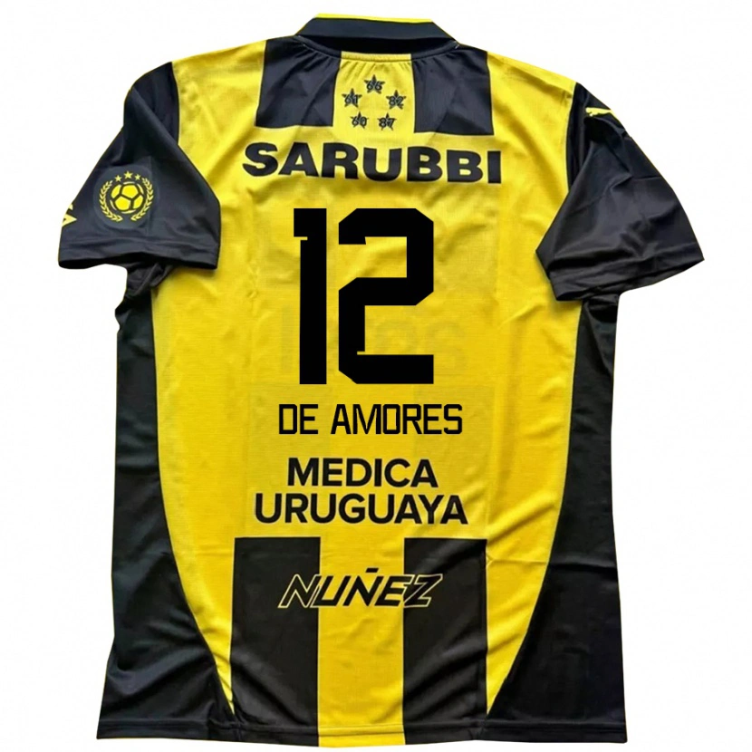 Danxen Børn Guillermo De Amores #12 Sort Gul Hjemmebane Spillertrøjer 2025/26 Trøje T-Shirt