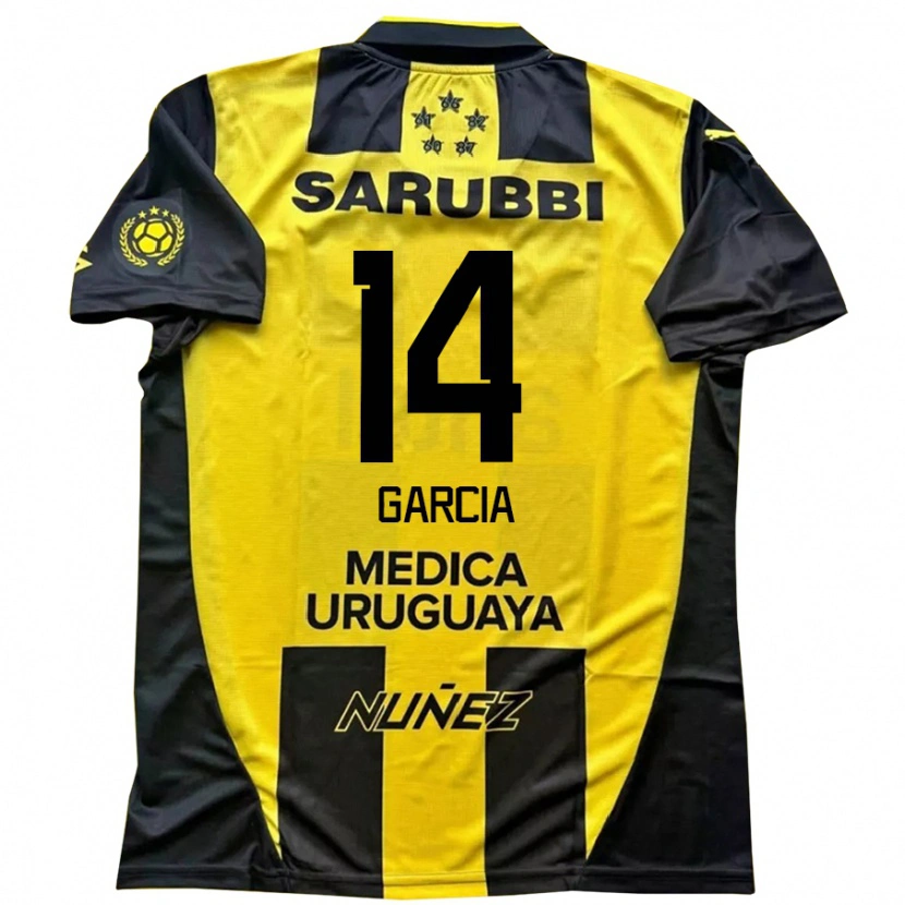 Danxen Børn Damián García #14 Sort Gul Hjemmebane Spillertrøjer 2025/26 Trøje T-Shirt