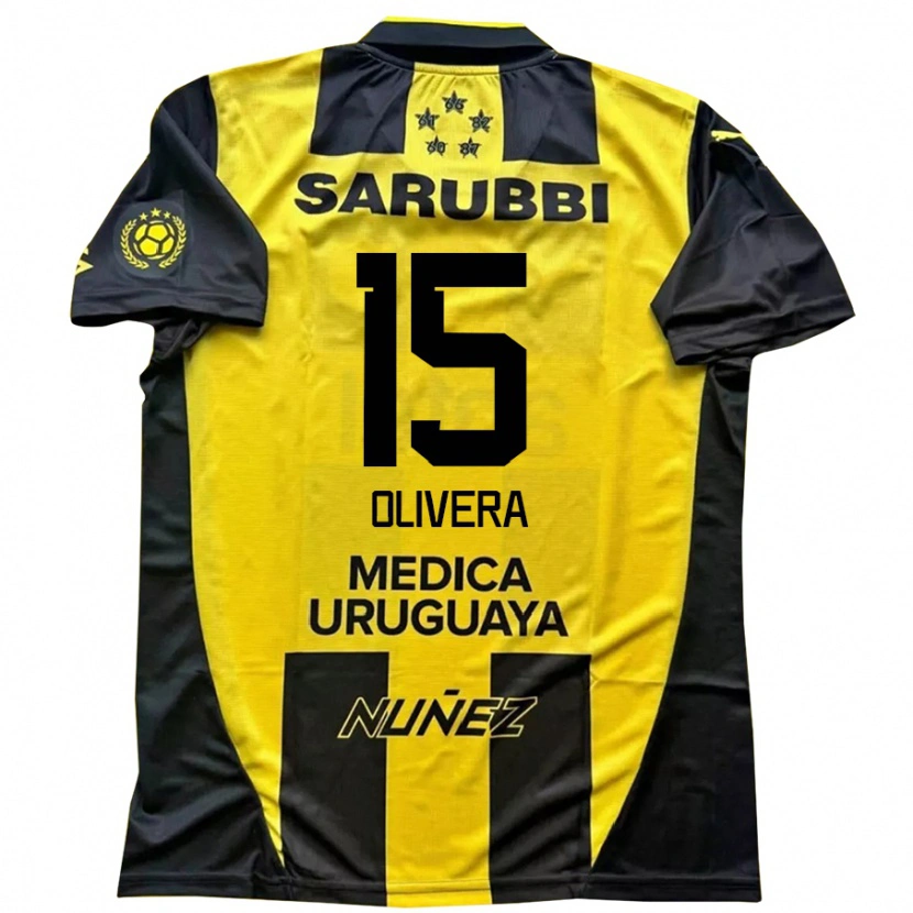 Danxen Børn Maximiliano Olivera #15 Sort Gul Hjemmebane Spillertrøjer 2025/26 Trøje T-Shirt