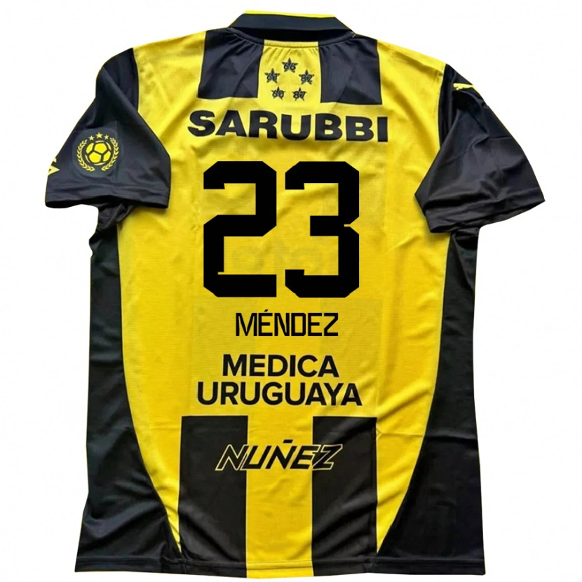 Danxen Børn Javier Méndez #23 Sort Gul Hjemmebane Spillertrøjer 2025/26 Trøje T-Shirt