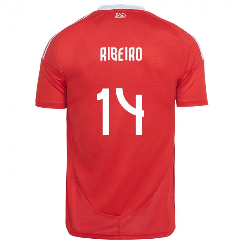 Danxen Børn Lucas Ribeiro #14 Hvid Rød Hjemmebane Spillertrøjer 2025/26 Trøje T-Shirt