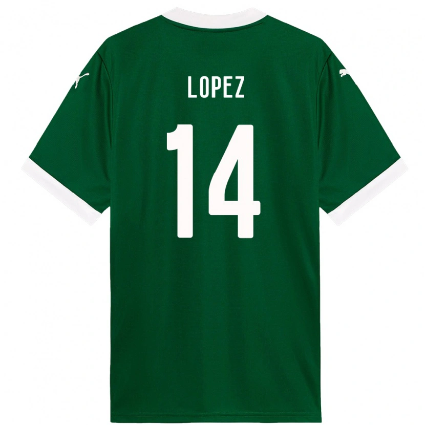 Danxen Børn David Lopez #14 Hvid Grøn Hjemmebane Spillertrøjer 2025/26 Trøje T-Shirt
