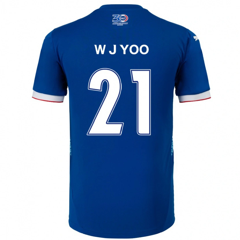 Danxen Børn Jin-Wook Yoo #21 Hvid Royal Blå Hjemmebane Spillertrøjer 2025/26 Trøje T-Shirt