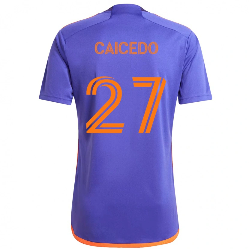 Danxen Børn Luis Caicedo #27 Orange Hvid Udebane Spillertrøjer 2025/26 Trøje T-Shirt