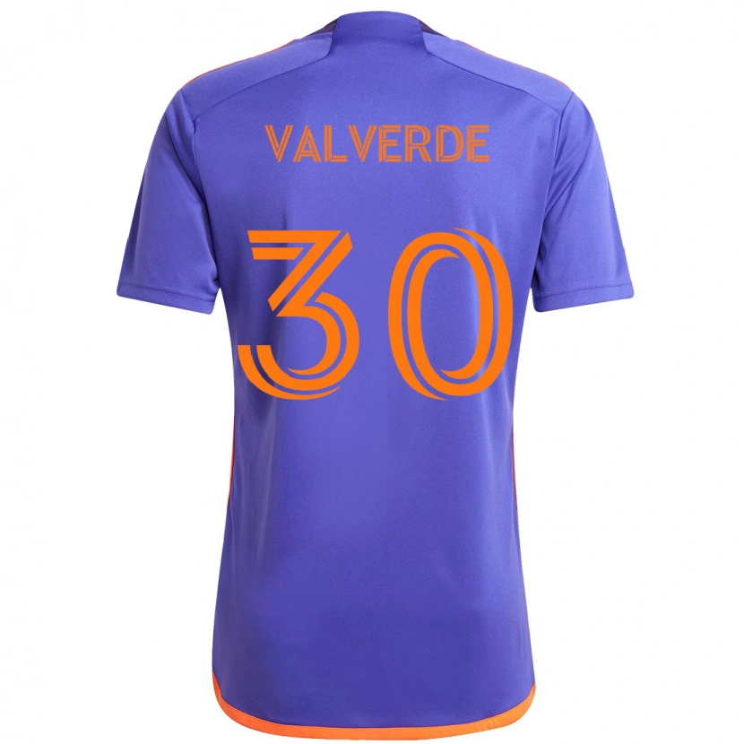 Danxen Børn Jefferson Valverde #30 Orange Hvid Udebane Spillertrøjer 2025/26 Trøje T-Shirt