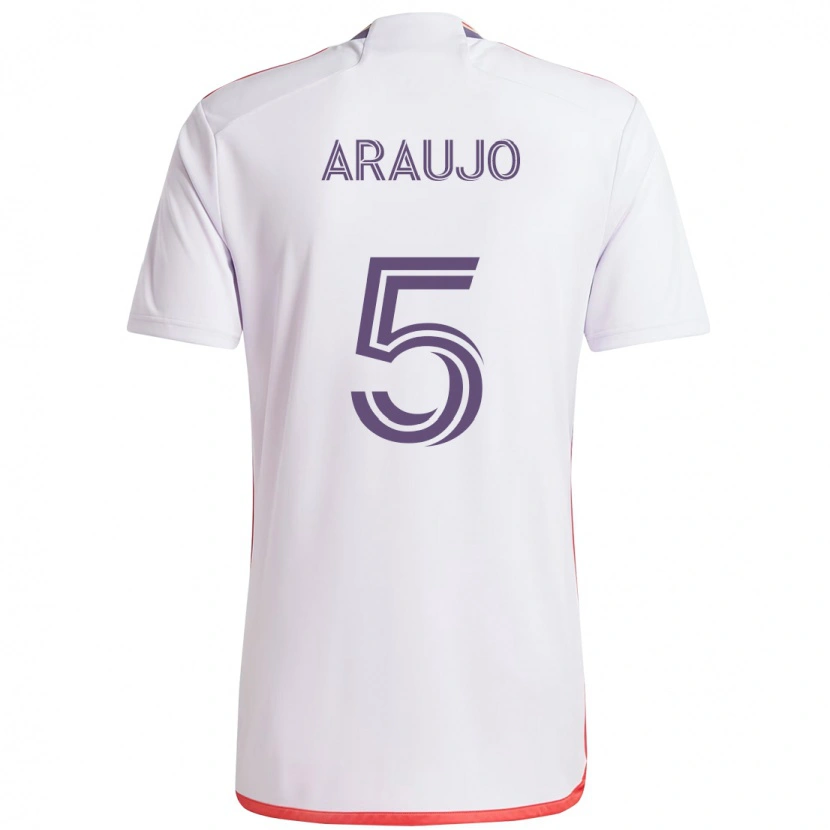 Danxen Børn César Araújo #5 Lilla Hvid Udebane Spillertrøjer 2025/26 Trøje T-Shirt