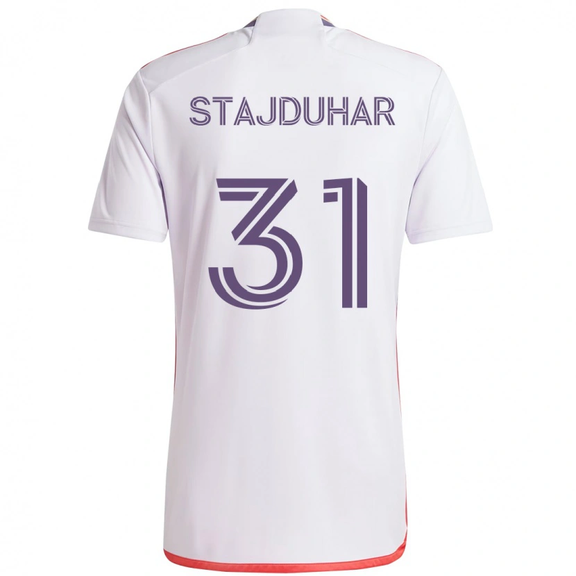 Danxen Børn Mason Stajduhar #31 Lilla Hvid Udebane Spillertrøjer 2025/26 Trøje T-Shirt
