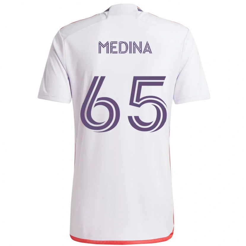 Danxen Børn Cristian Medina #65 Lilla Hvid Udebane Spillertrøjer 2025/26 Trøje T-Shirt