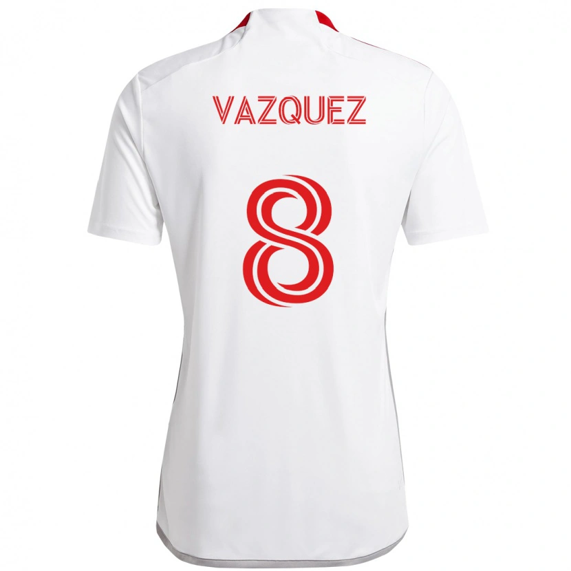 Danxen Børn Víctor Vázquez #8 Rød Hvid Udebane Spillertrøjer 2025/26 Trøje T-Shirt