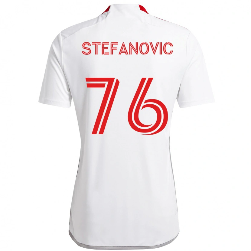 Danxen Børn Lazar Stefanovic #76 Rød Hvid Udebane Spillertrøjer 2025/26 Trøje T-Shirt