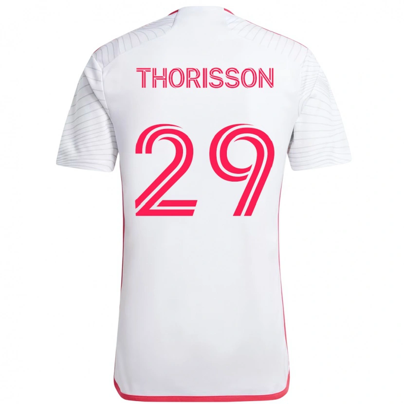 Danxen Børn Nökkvi Thórisson #29 Magenta Hvid Udebane Spillertrøjer 2025/26 Trøje T-Shirt