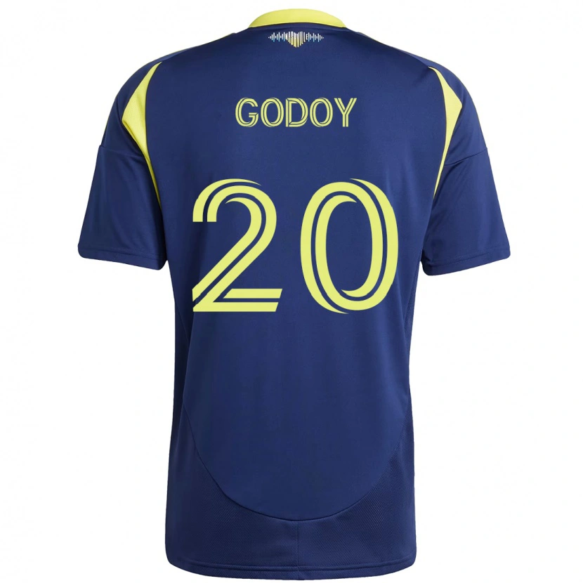 Danxen Børn Aníbal Godoy #20 Gul Marineblå Udebane Spillertrøjer 2025/26 Trøje T-Shirt