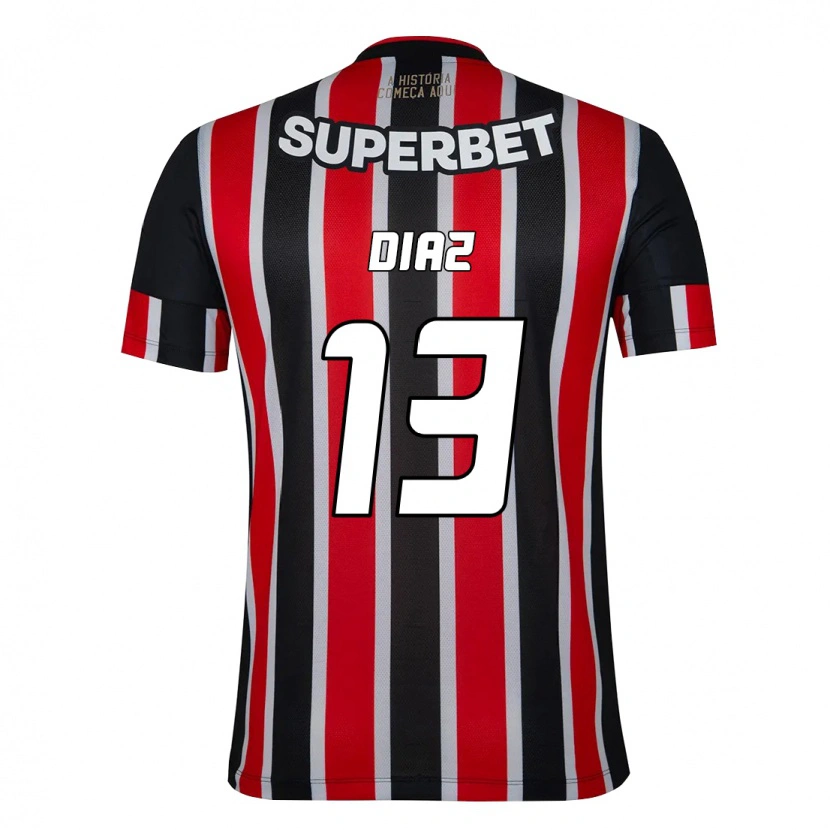 Danxen Børn Enzo Díaz #13 Rød Sort Hvid Udebane Spillertrøjer 2025/26 Trøje T-Shirt