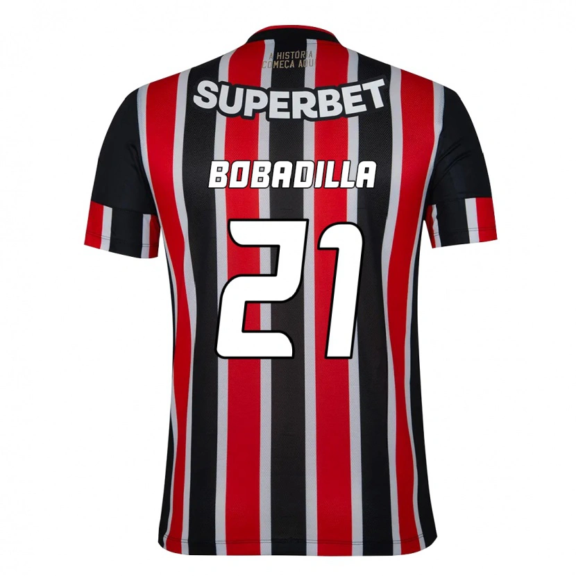 Danxen Børn Damián Bobadilla #21 Rød Sort Hvid Udebane Spillertrøjer 2025/26 Trøje T-Shirt