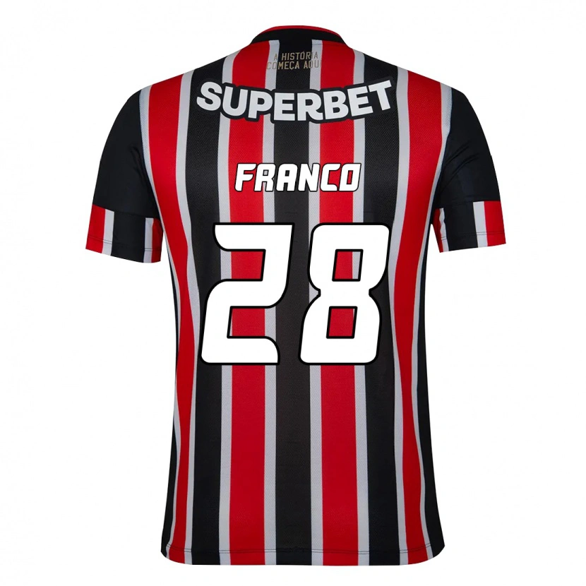 Danxen Børn Alan Franco #28 Rød Sort Hvid Udebane Spillertrøjer 2025/26 Trøje T-Shirt