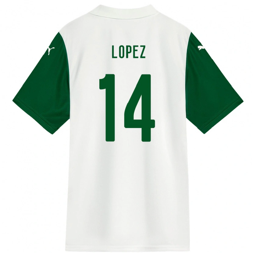 Danxen Børn David Lopez #14 Grøn Hvid Udebane Spillertrøjer 2025/26 Trøje T-Shirt