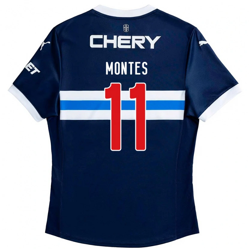 Danxen Børn Clemente Montes #11 Sort Blå Udebane Spillertrøjer 2025/26 Trøje T-Shirt
