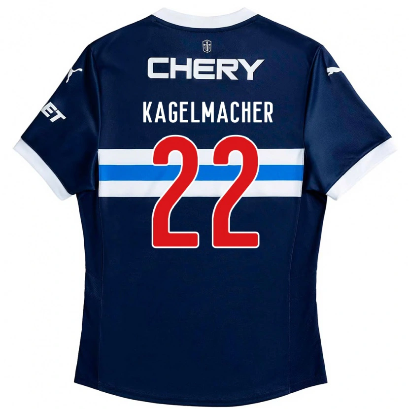 Danxen Børn Gary Kagelmacher #22 Sort Blå Udebane Spillertrøjer 2025/26 Trøje T-Shirt