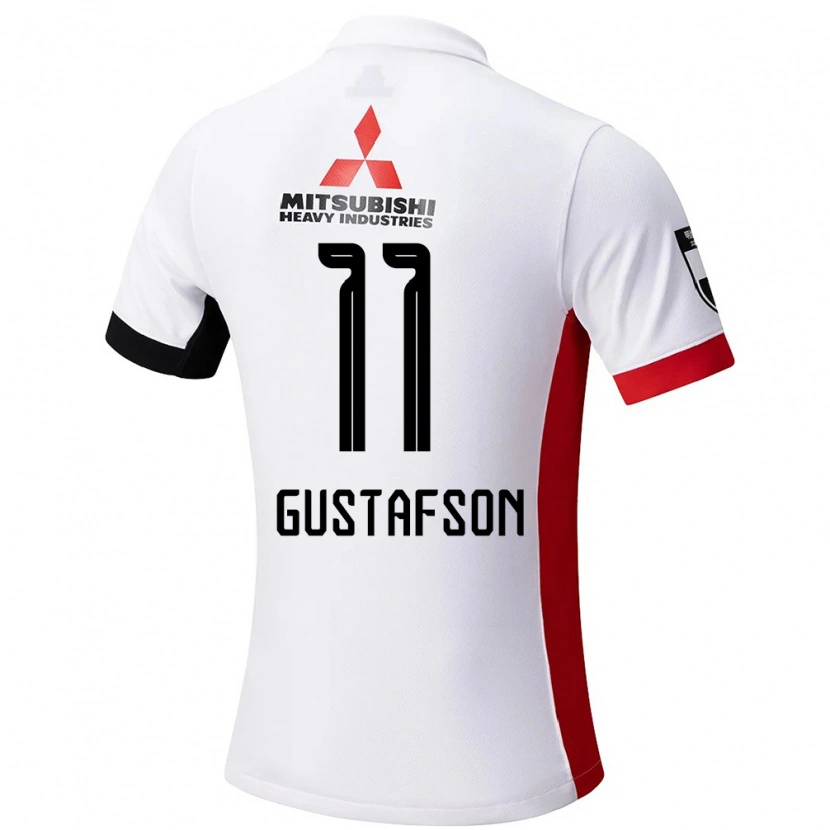 Danxen Børn Samuel Gustafson #11 Rød Hvid Udebane Spillertrøjer 2025/26 Trøje T-Shirt