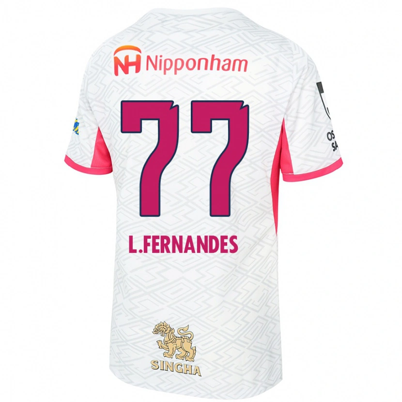 Danxen Børn Lucas Fernandes #77 Sakura Pink Hvid Udebane Spillertrøjer 2025/26 Trøje T-Shirt