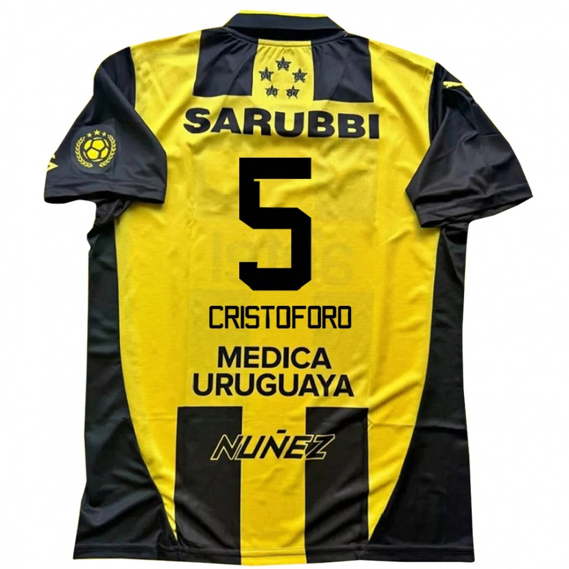 Danxen Mænd Sebastián Cristóforo #5 Sort Gul Hjemmebane Spillertrøjer 2025/26 Trøje T-Shirt