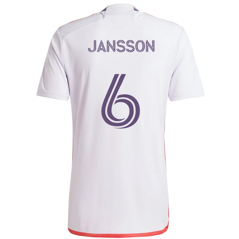 Danxen Mænd Robin Jansson #6 Lilla Hvid Udebane Spillertrøjer 2025/26 Trøje T-Shirt