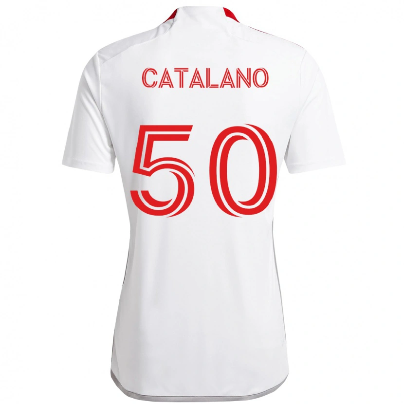 Danxen Mænd Gianluca Catalano #50 Rød Hvid Udebane Spillertrøjer 2025/26 Trøje T-Shirt