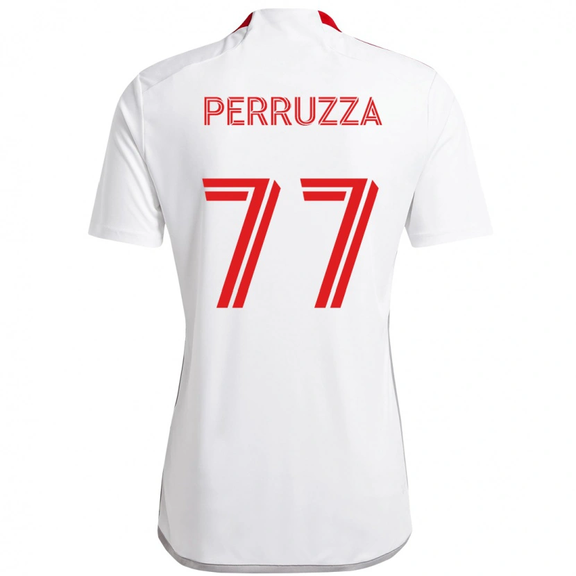 Danxen Mænd Jordan Perruzza #77 Rød Hvid Udebane Spillertrøjer 2025/26 Trøje T-Shirt