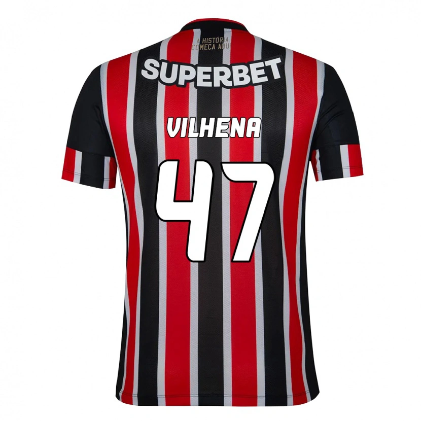 Danxen Mænd Pedro Vilhena #47 Rød Sort Hvid Udebane Spillertrøjer 2025/26 Trøje T-Shirt